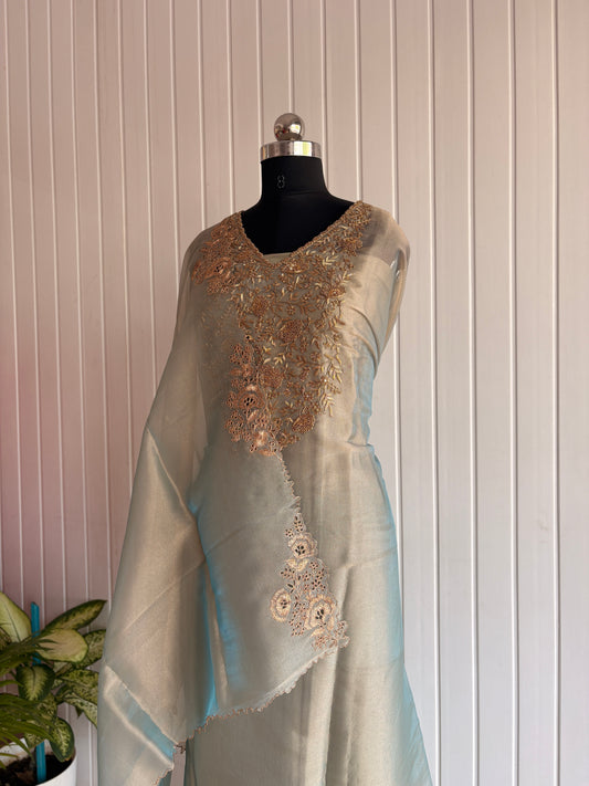 Celeste Peacock Zardozi Silk Unstiched Kurta Set