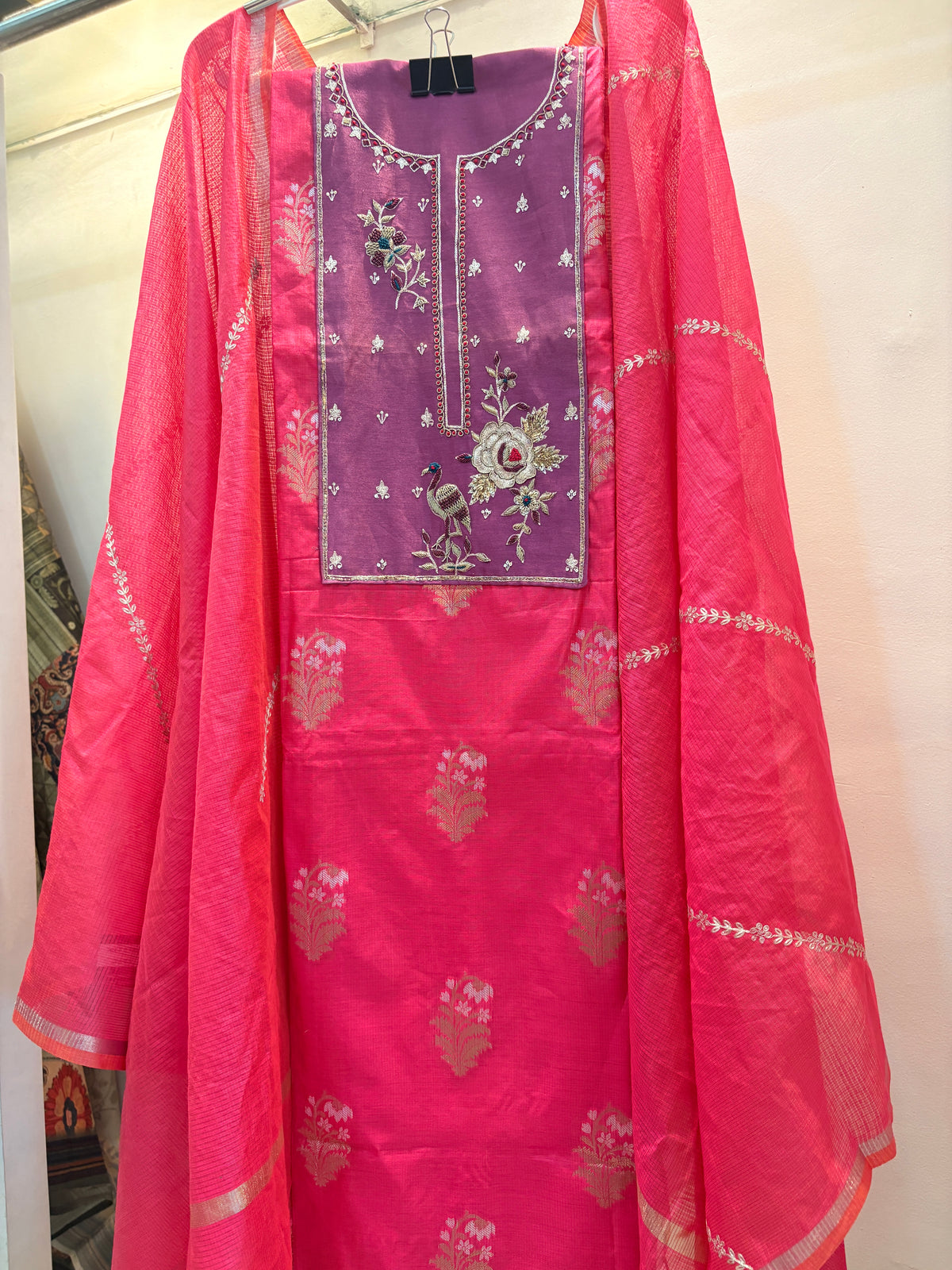 Gulnaar Pink Embroidered Unstiched Kurta Set
