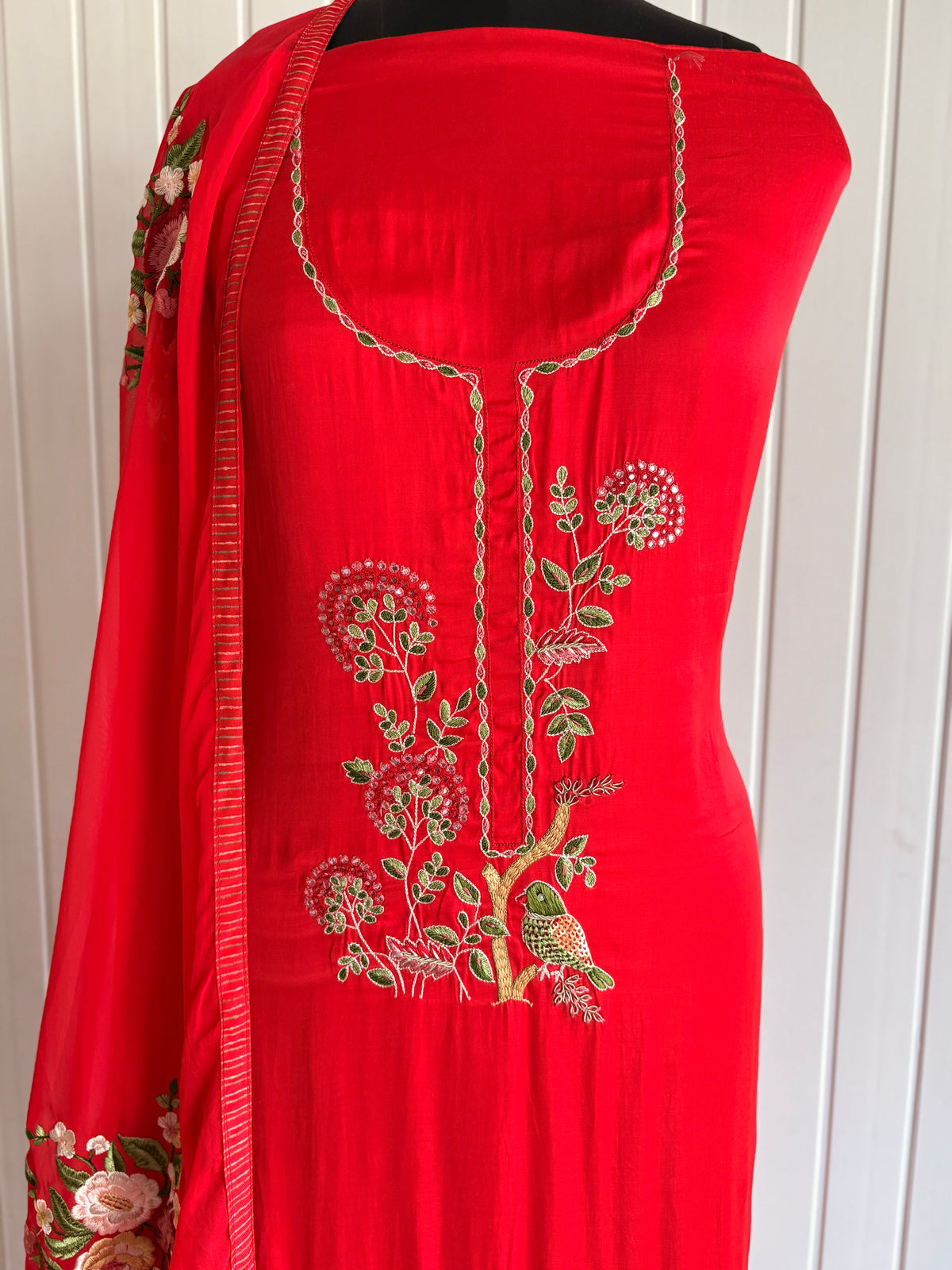 Crimson Bloom Embroidered Unstiched Kurta Set