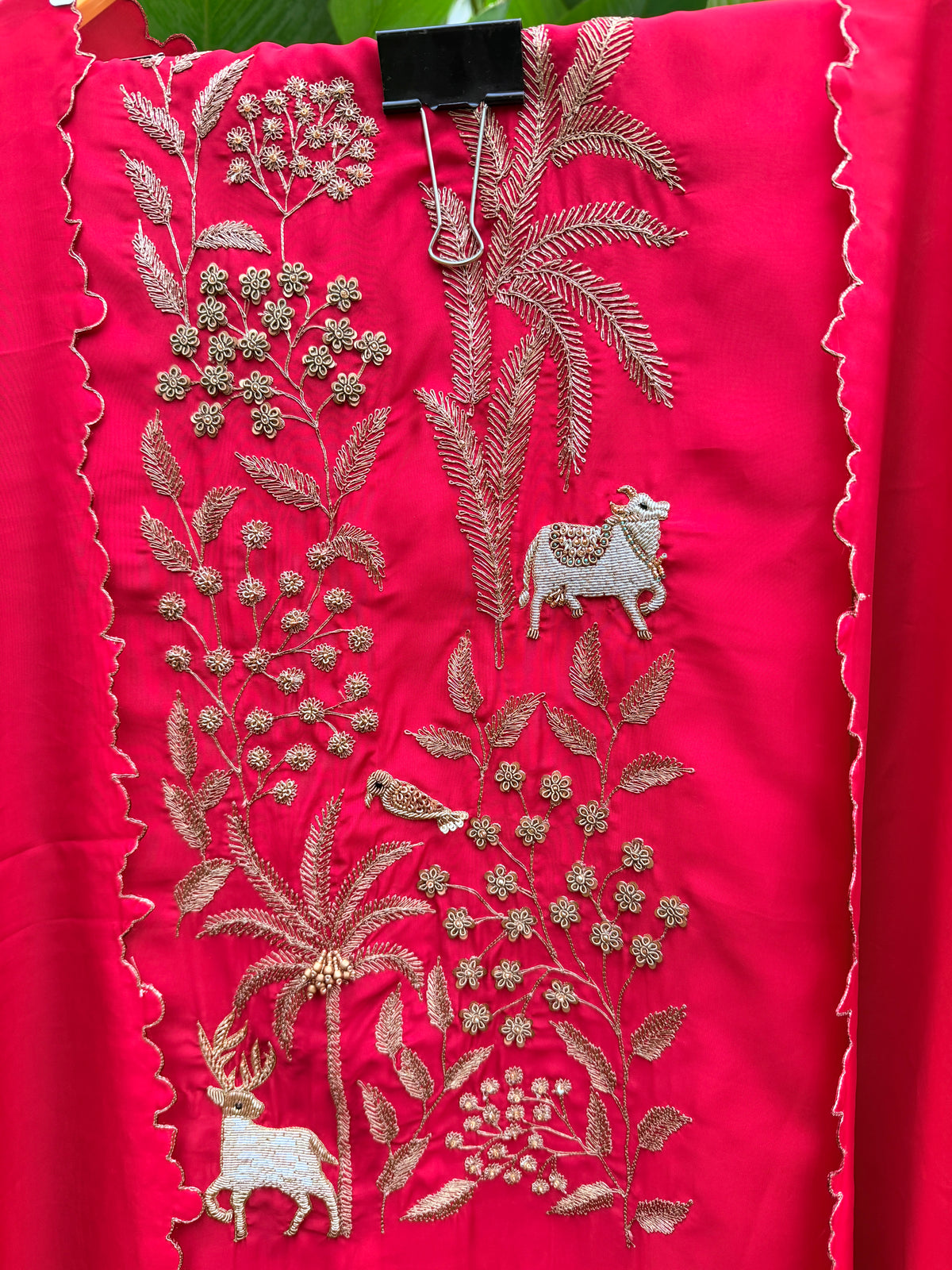 Rani Pink  Embroidered Animal Motif Unstitched Suit Set