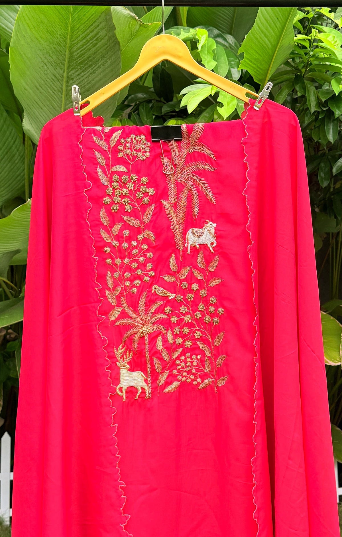 Rani Pink  Embroidered Animal Motif Unstitched Suit Set