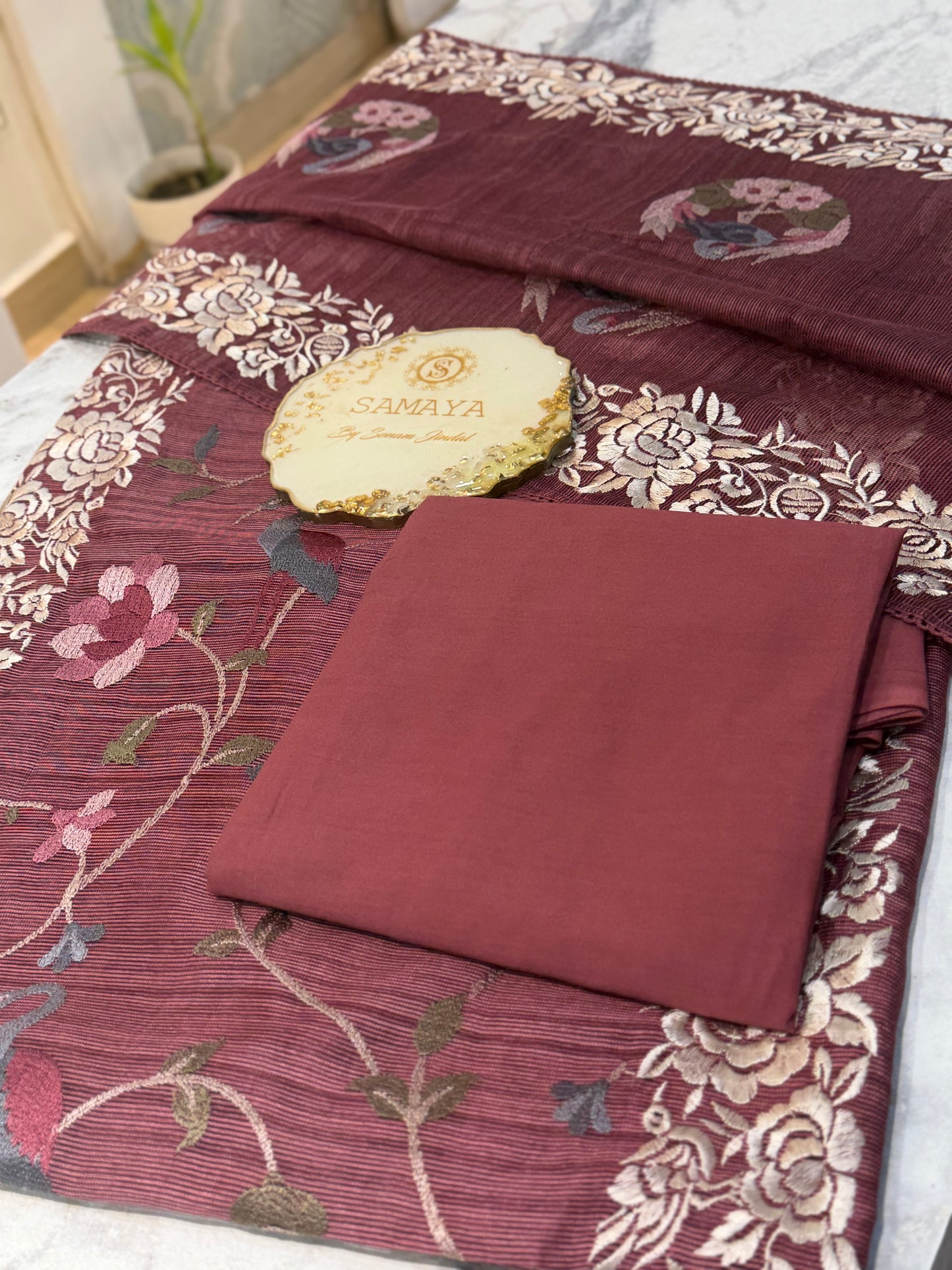 Roselle Crane Embroidered Unstiched Suit Set