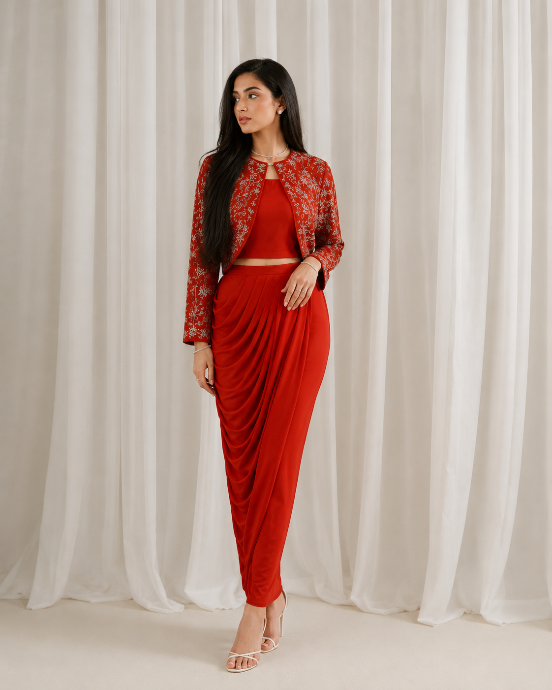 Orange Co-ord Set with Crop Jacket