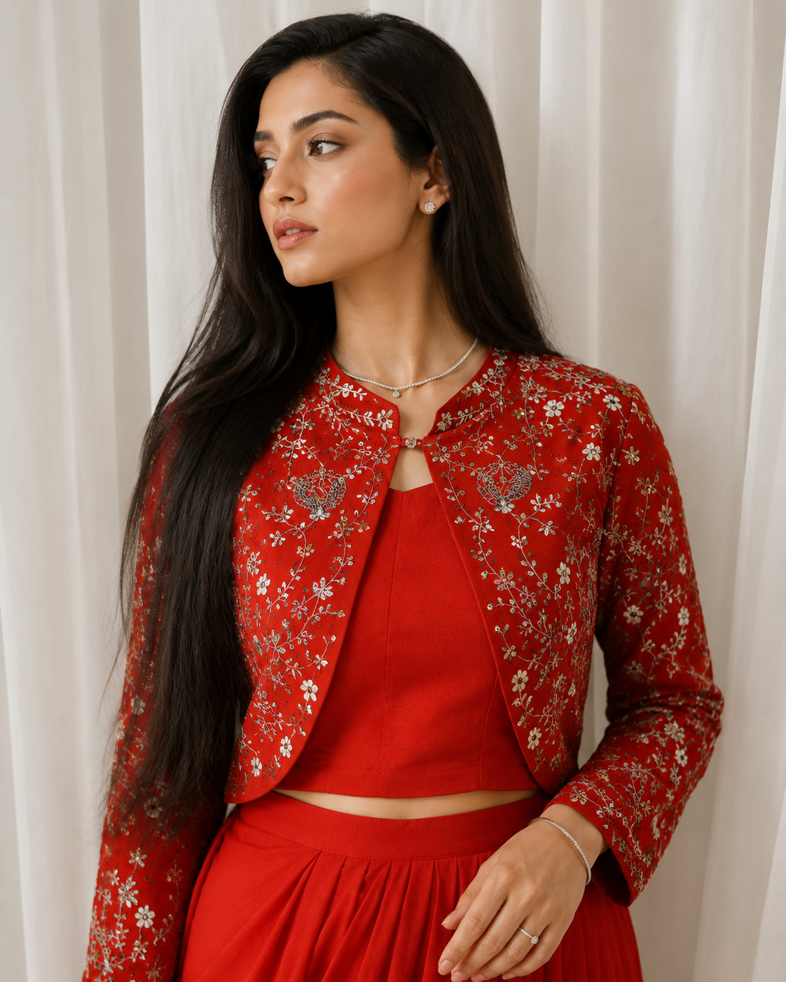 Orange Co-ord Set with Crop Jacket