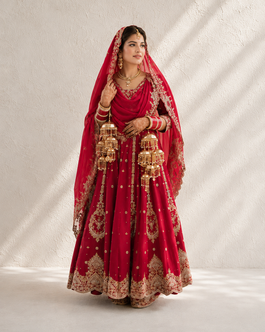 Noor-e-Punjab Crimson Bridal Lehenga
