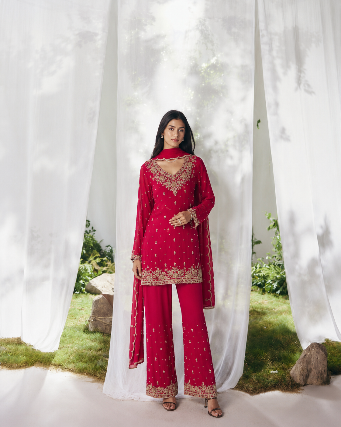Red Sharara Set