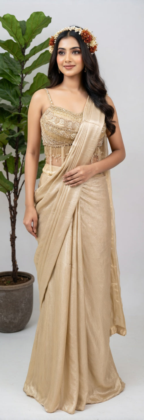 Embroidery Ready made Satin Saree