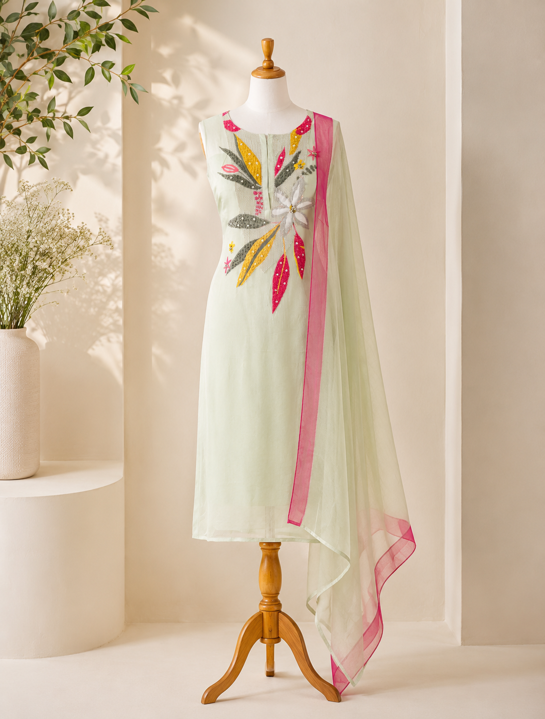 Ivory Bloom Embroidered Suit Piece