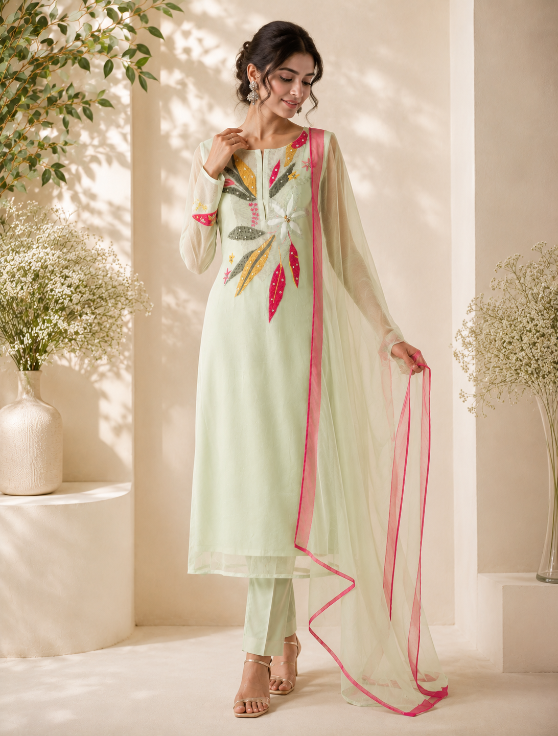 Ivory Bloom Embroidered Suit Piece