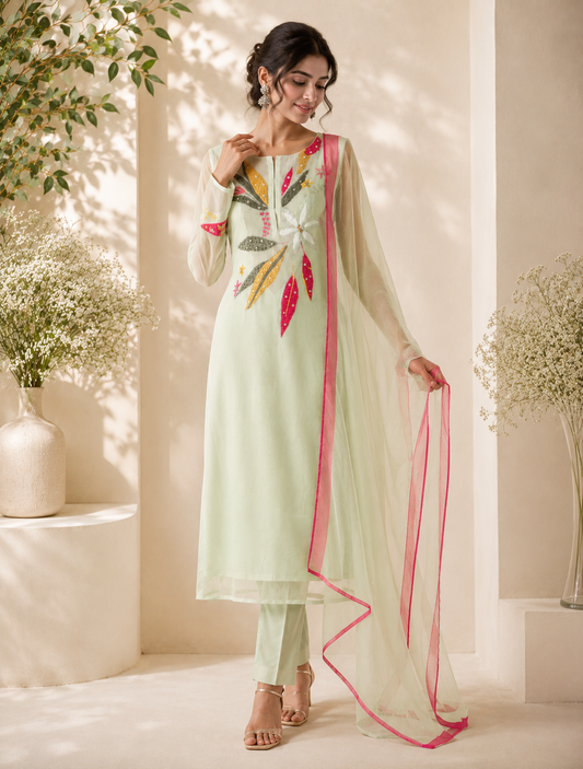 Ivory Bloom Embroidered Suit Piece