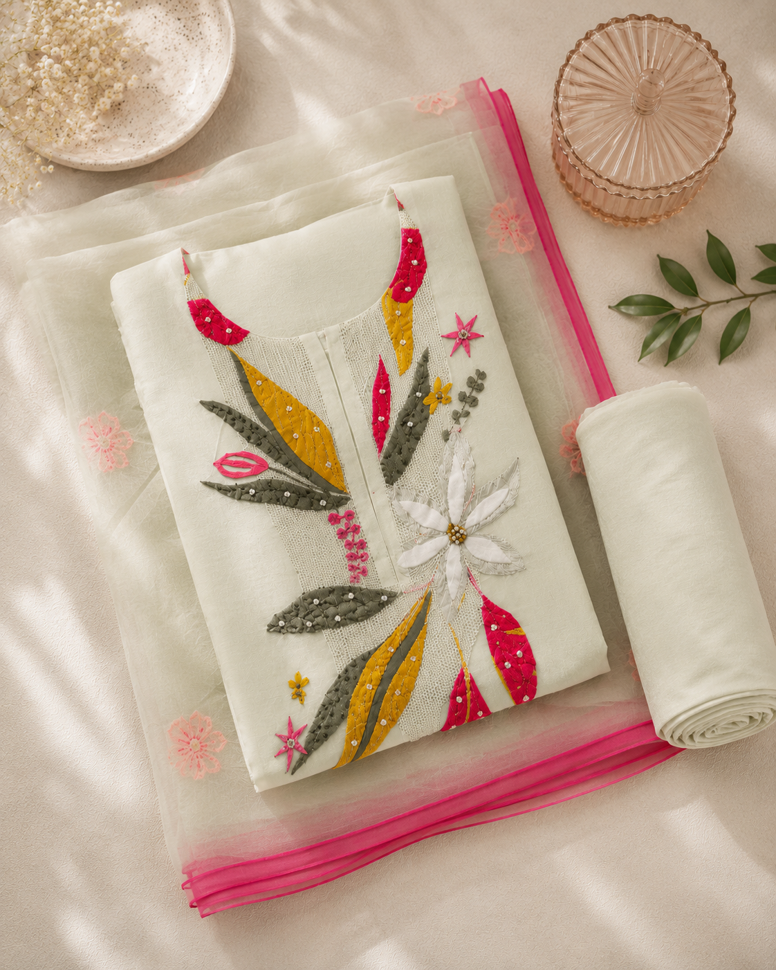 Ivory Bloom Embroidered Suit Piece