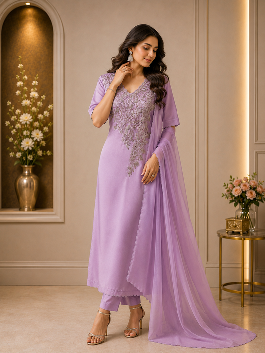 Lavender Grace Embroidered Suit Piece