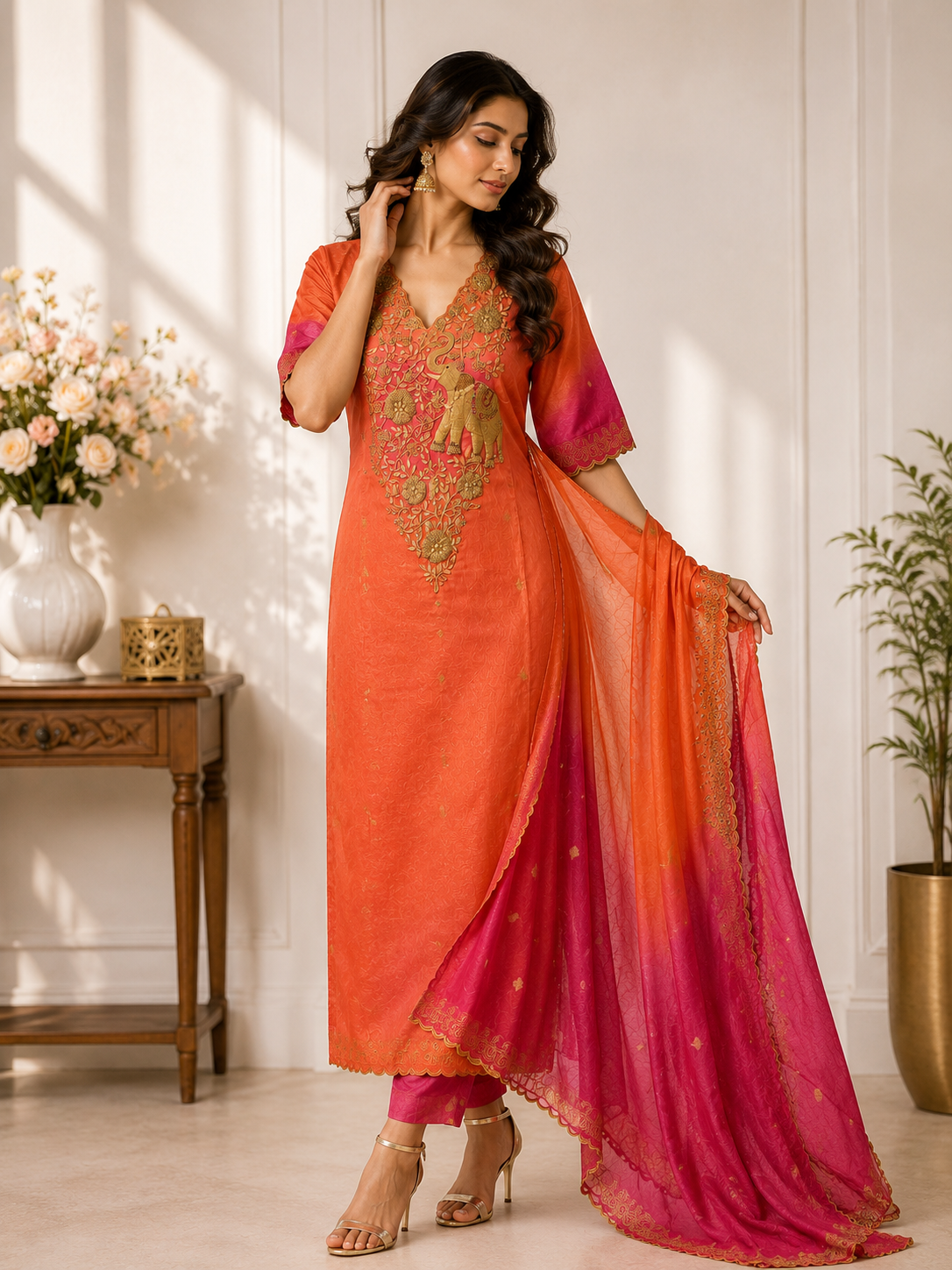 Sunset Royale Elephant Embroidered Suit Piece