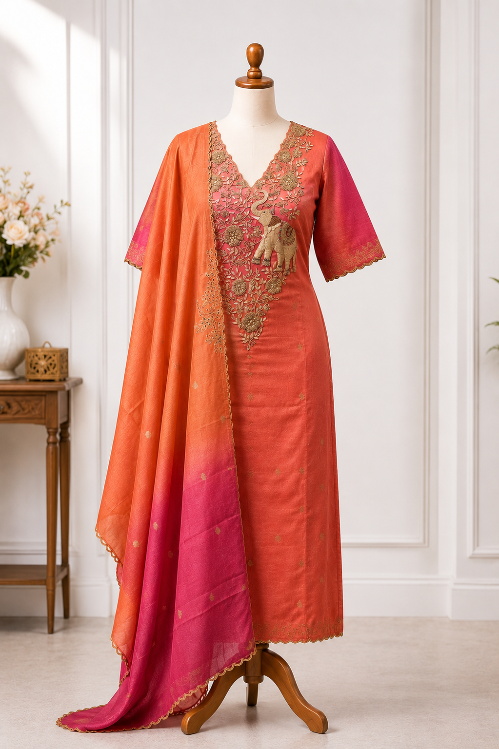 Sunset Royale Elephant Embroidered Suit Piece