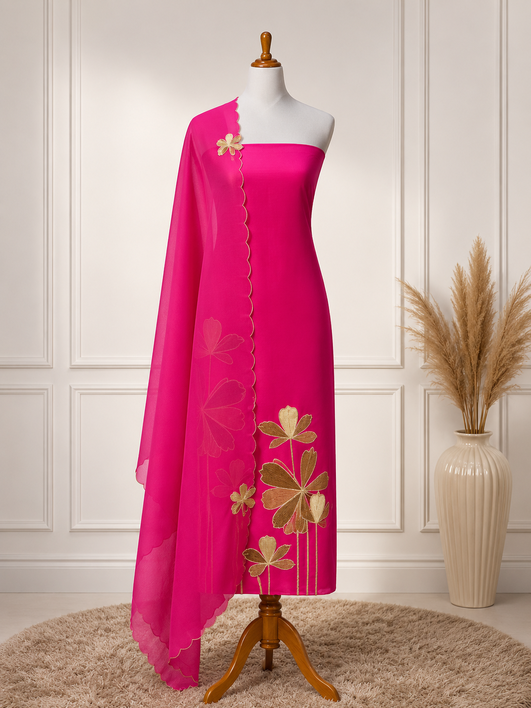 Fuchsia Bloom Embroidered Suit Piece