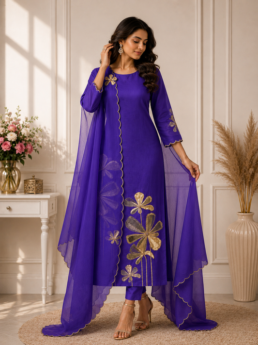Royal Purple Embroidered Suit Piece