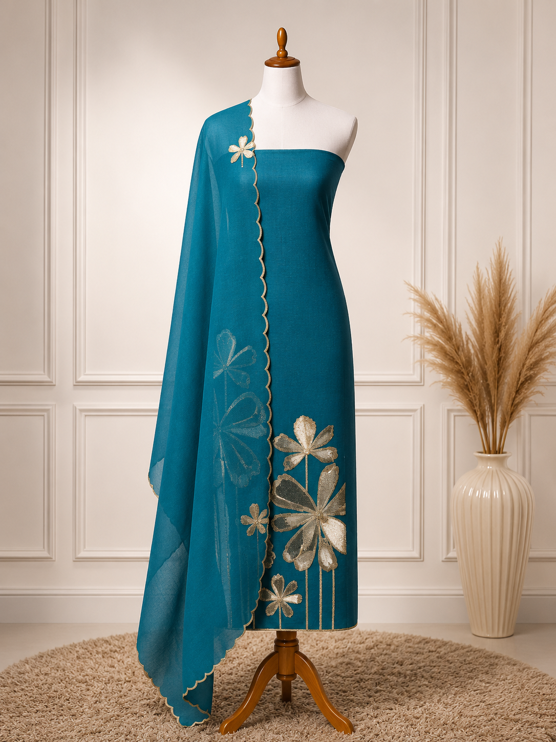 Peacock Blue Embroidered Suit Piece