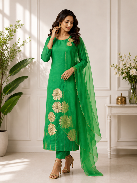 Emerald Green Embroidered Suit Piece