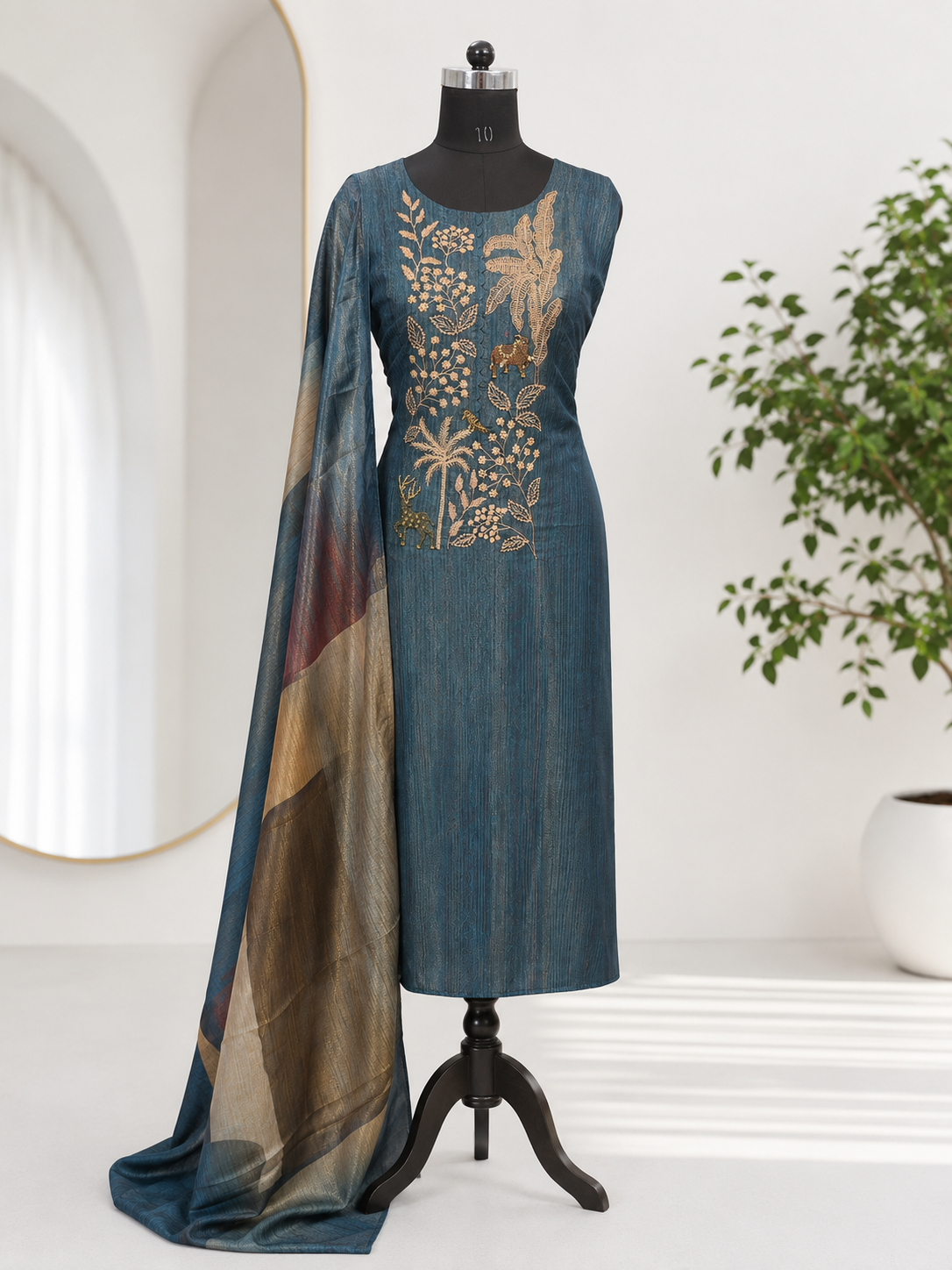 Teal Blue Straight Suit Set