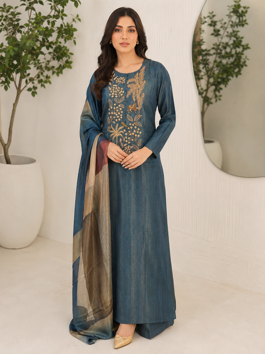 Teal Blue Straight Suit Set