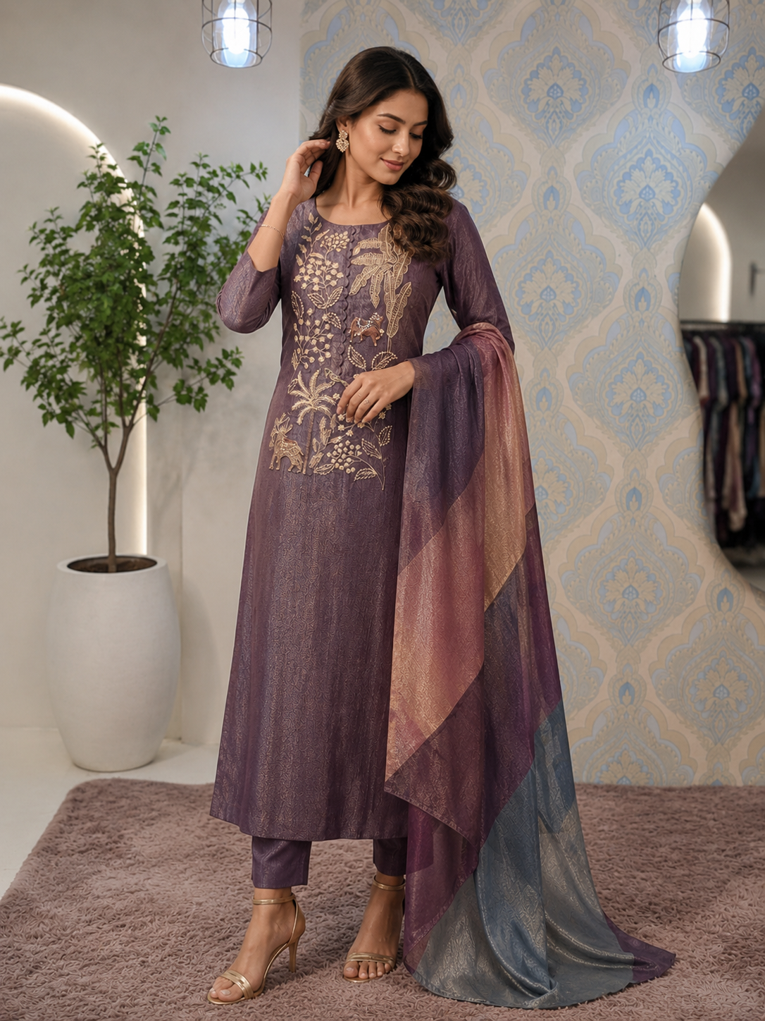 Dusty Plum Purple Straight Suit Set