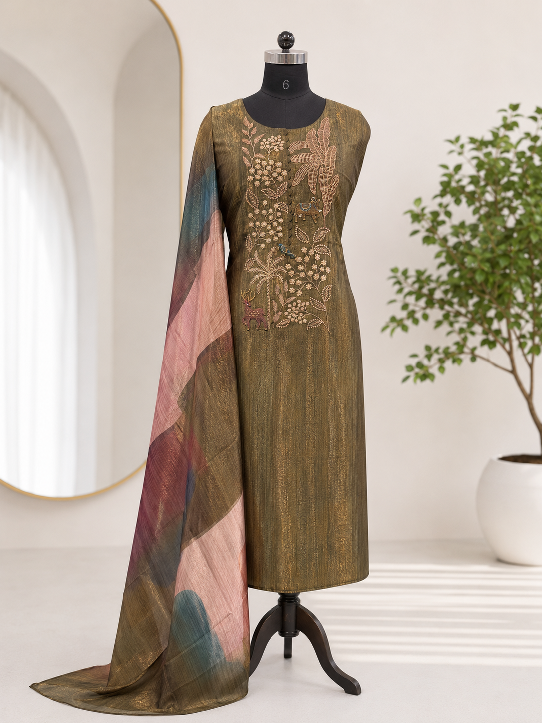 Olive Green Straight Suit Set