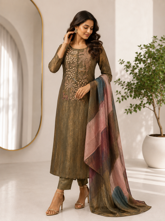 Olive Green Straight Suit Set