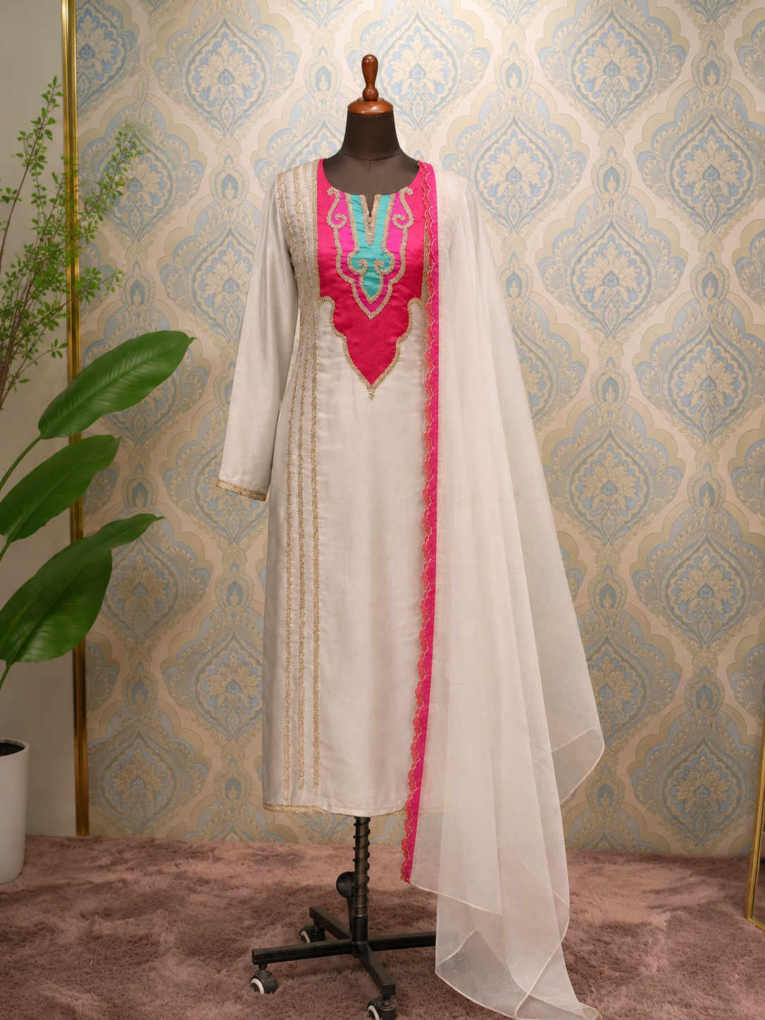 Ivory White Straight Suit Set