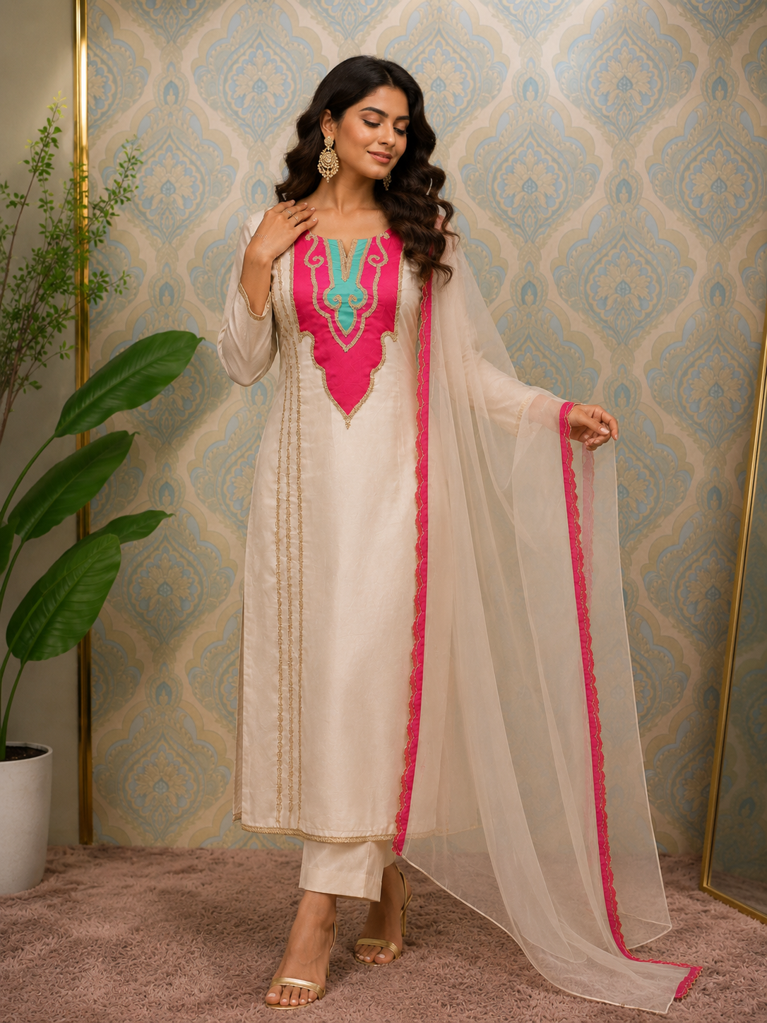 Ivory White Straight Suit Set