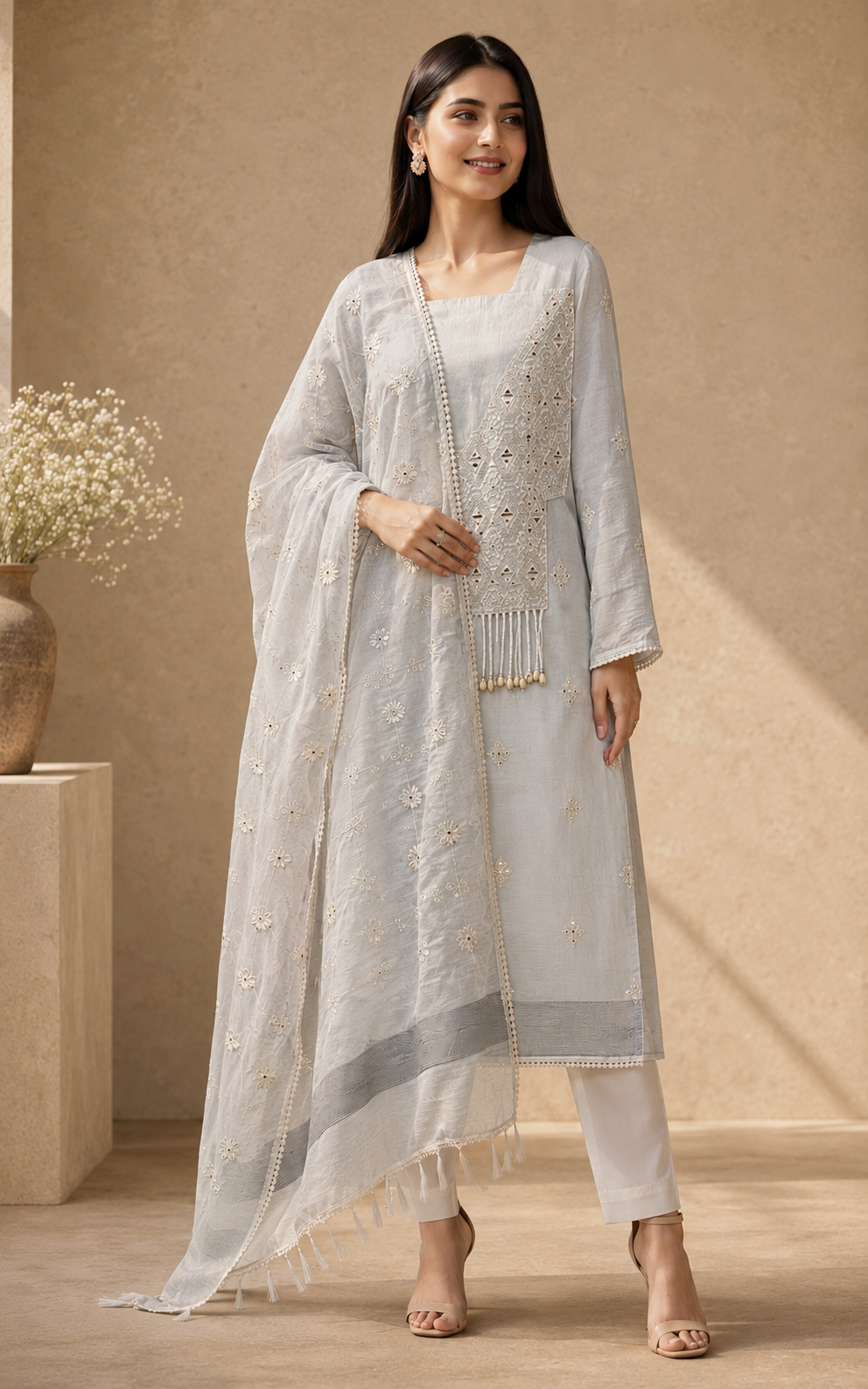 Moonlit Grace Embroidered Suit Set