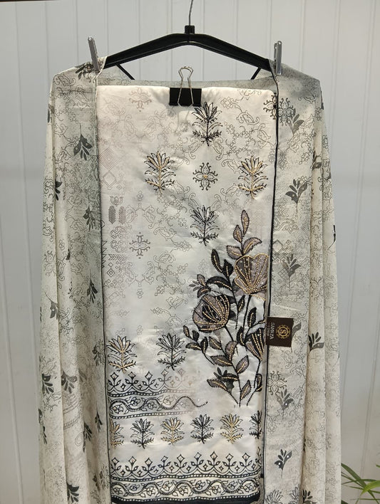 2.K Off-White Floral Printed Cotton Unstitched Kurta Set