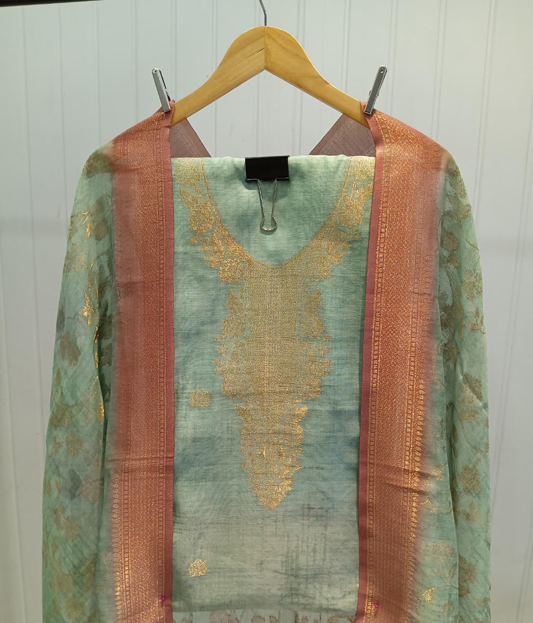 Silk Pastel Blue Print Unstitched Suit