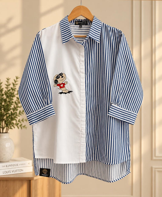 Blue & White Striped Dual-Tone  Shirt