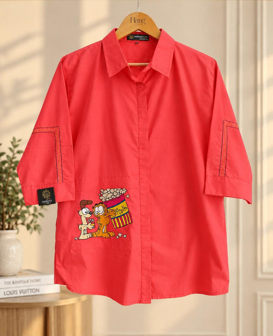 Bright Coral Red Popcorn  Shirt