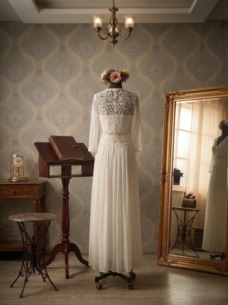 Ivory Embroidered Layered Dress