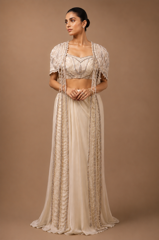 draped golden lehenga
