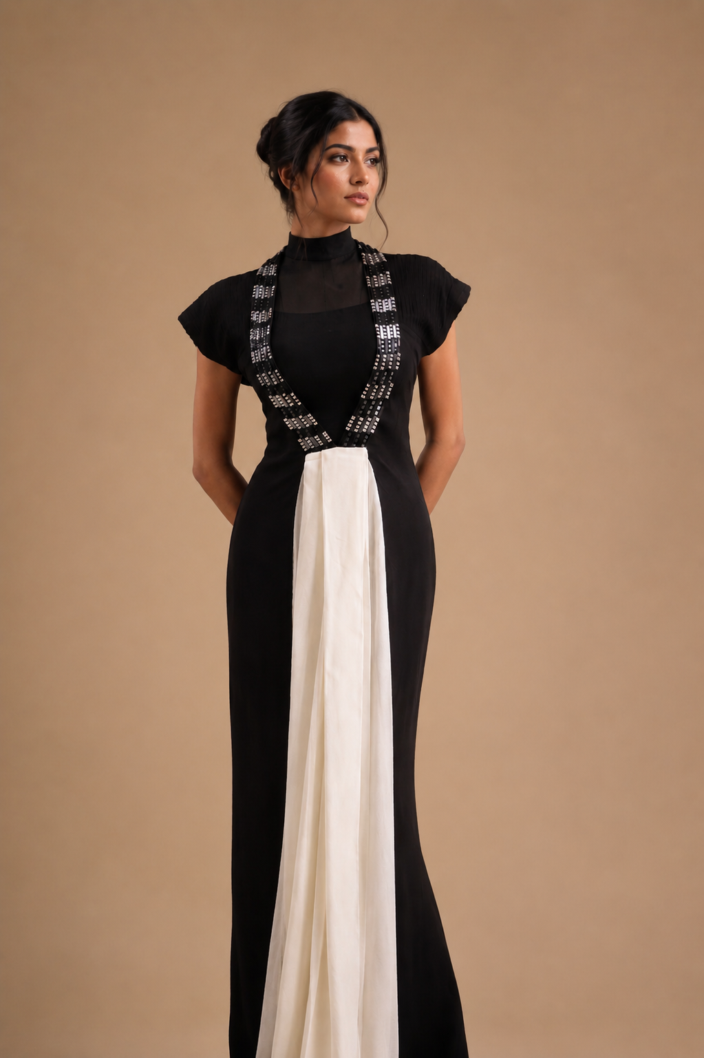 Noir Sequin Drape Dress