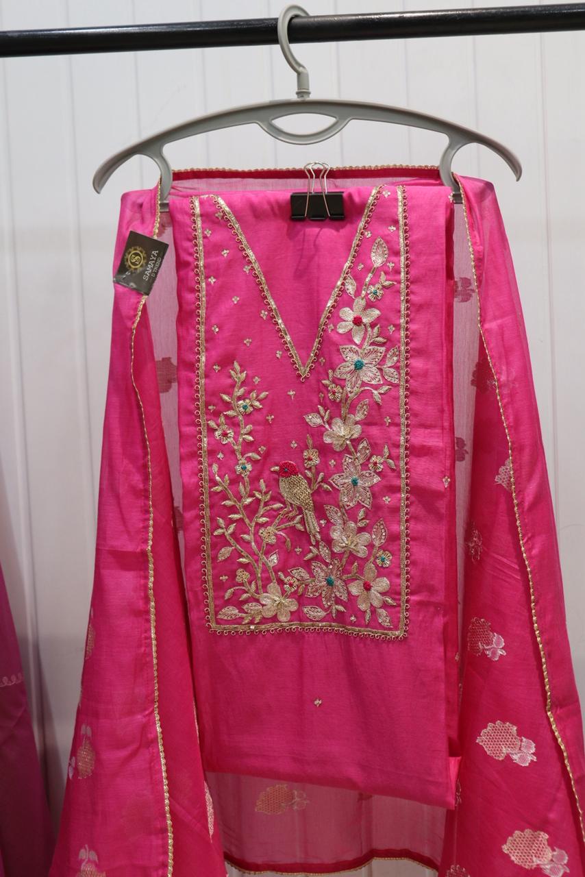 Unstitched mul chanderi suits