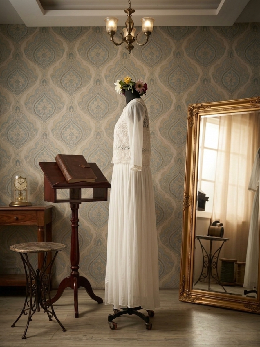 Ivory Embroidered Layered Dress