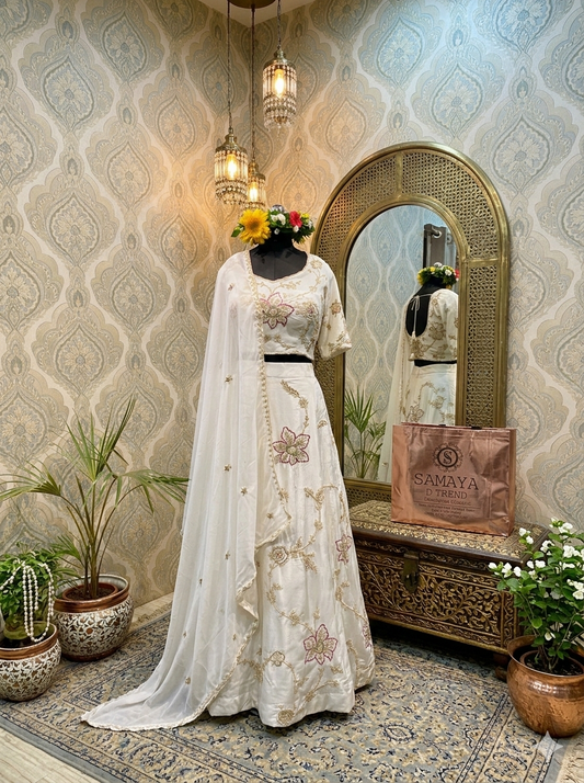 White Embroidery lehenga
