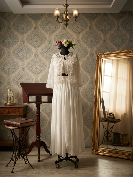 Ivory Embroidered Layered Dress