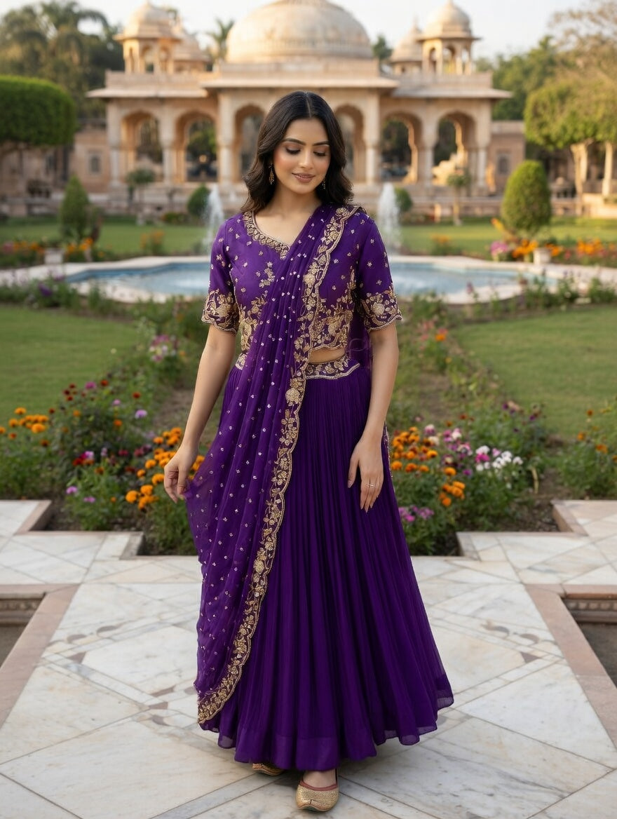 Purple Embroidery Lehenga
