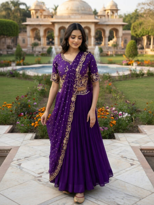 Purple Embroidery Lehenga
