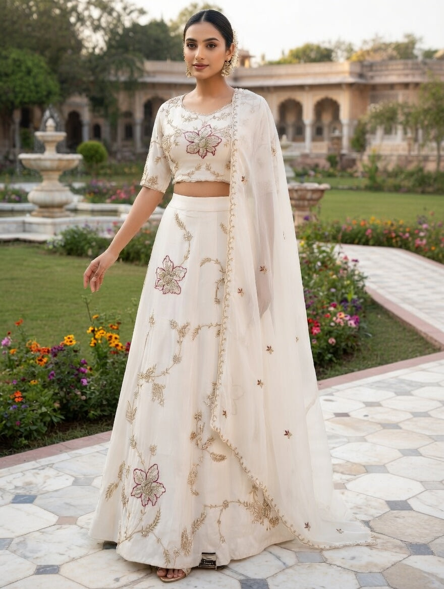 White Embroidery lehenga