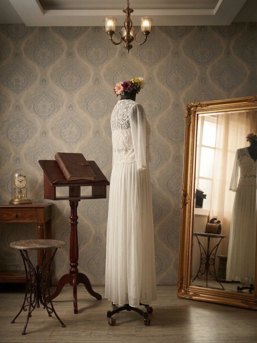 Ivory Embroidered Layered Dress