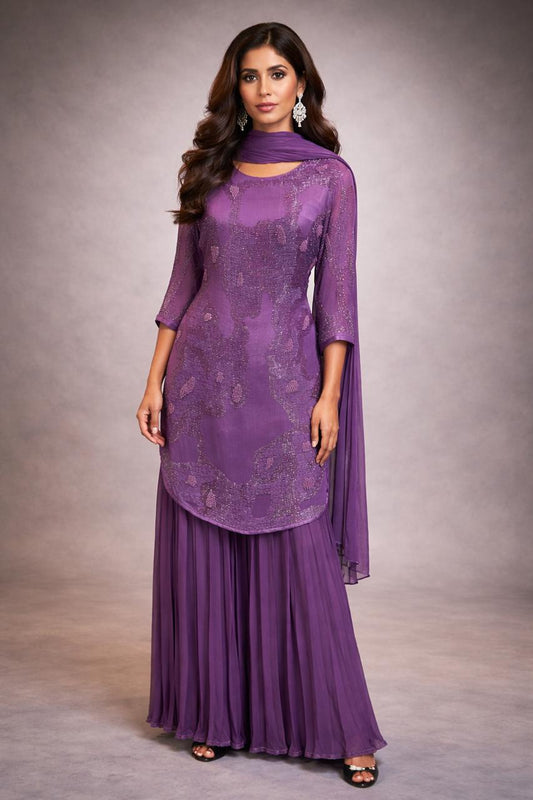 The Amethyst Embroided Kurta and Pleated Sharara Set