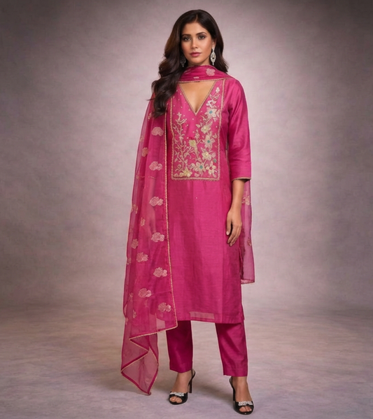 Unstitched mul chanderi suits